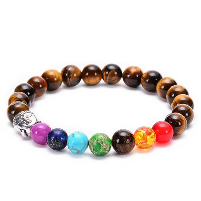 bracelet Bouddha Oeil de Tigre et 7 chakras Argent