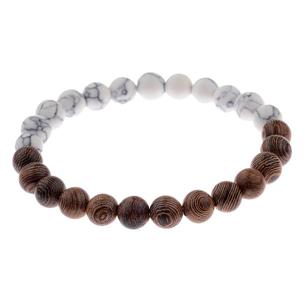 Bracelet Homme Perle Bois forest howlite