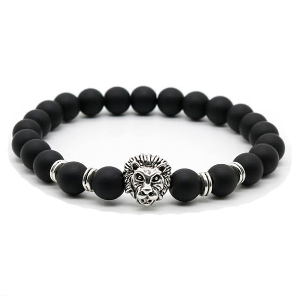 Bracelet Homme Perle Lion pierre mat