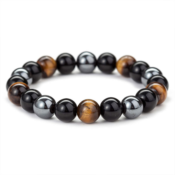 Bracelet oeil de Tigre hématite Obsidienne Triple Protection