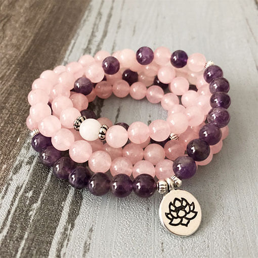 Mala Quartz Rose Lotus