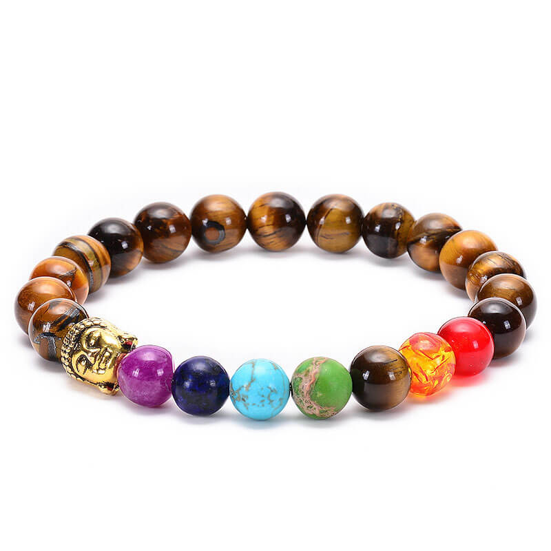 Bracelet 7 Chakras Bouddha en Oeil de Tigre OR