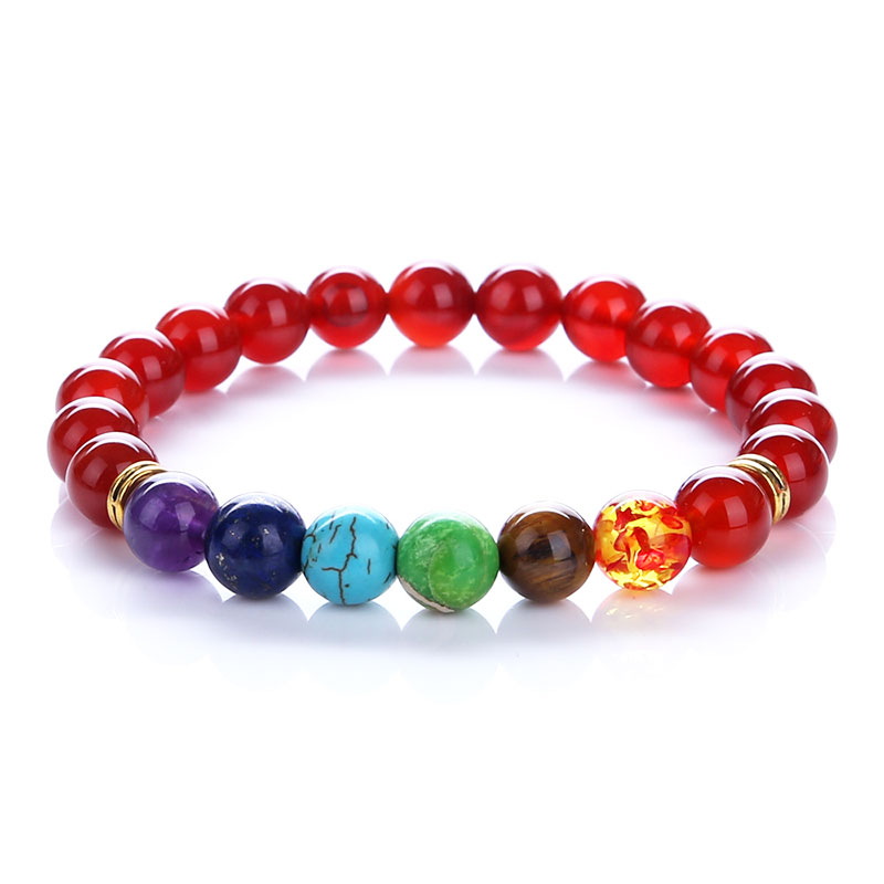 Bracelet equilibre 7 Chakras en agate rouge