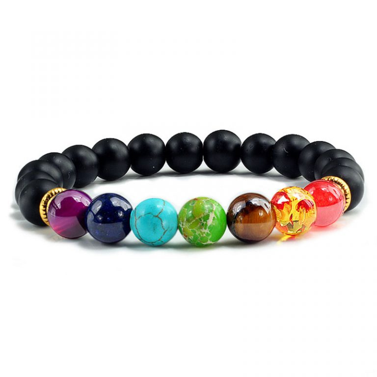 Bracelet En Pierres Naturelles Des 7 Chakras - Marque Val - Neuf Avec étiquettes - Bien-être Et énergie