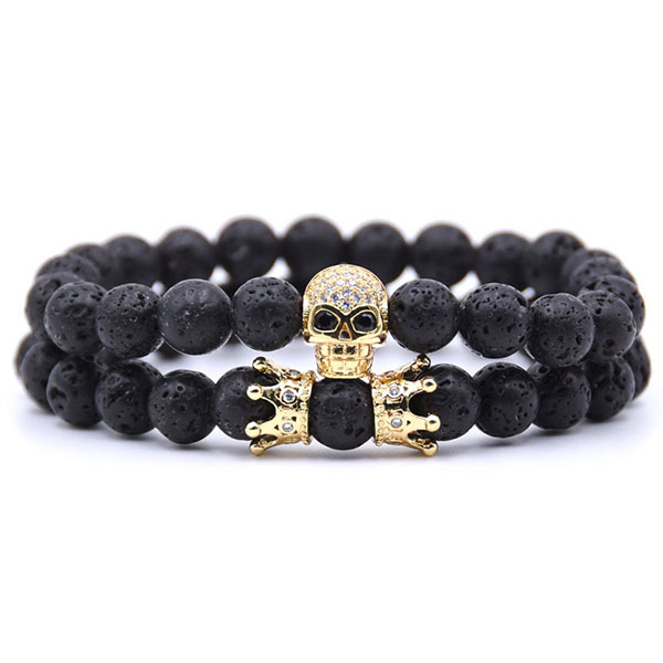 Bracelet Homme Perle Tete de Mort Or