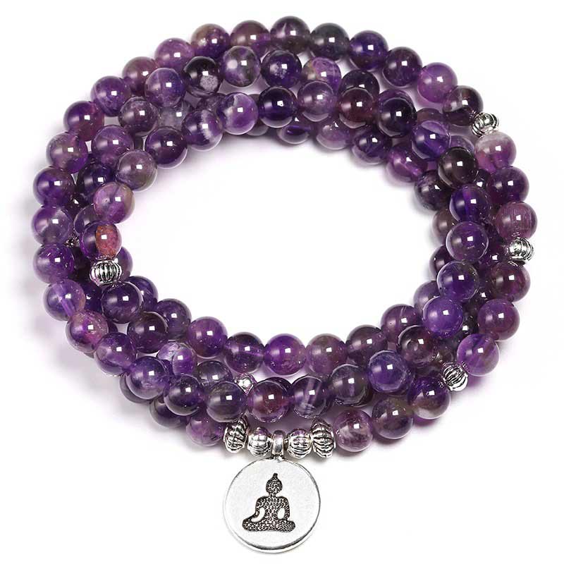 Bracelet Mala Améthyste - Mala Tibétain - Sept Chakras