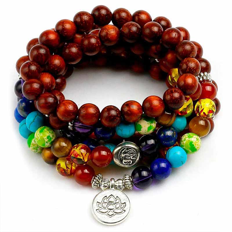 Bracelet Mala Tibétain Bois - Mala Tibétain - Sept Chakras
