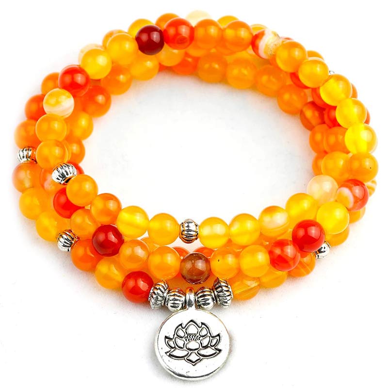 Bracelet Mala Tibétain Onyx Orange - Mala Tibétain - Sept Chakras