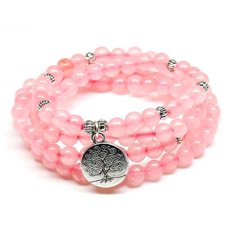 Rose Quartz Mala Bracelet - Mala Tibétain - Sept Chakras